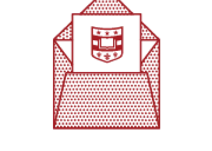 Charles University emblem inside an illustrated envelope